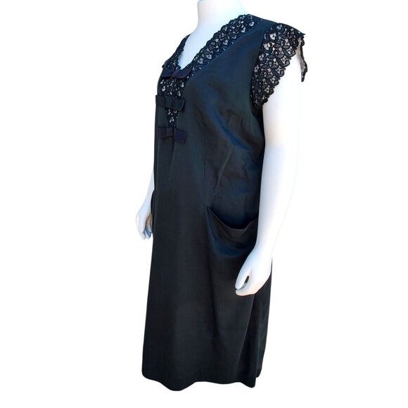 Vintage 1930s Black Cotton Mourning Housedress Plus Size 2X Great Depression - Picture 4 of 13